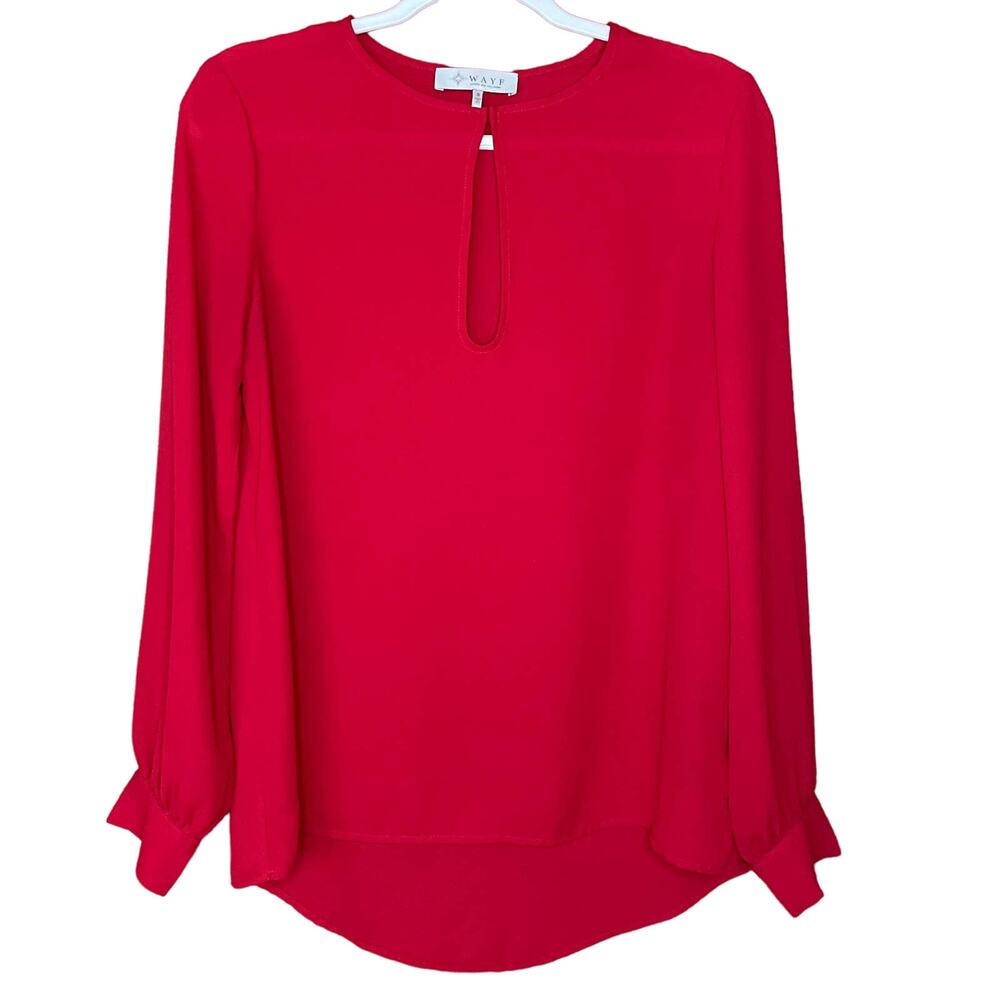 WAYF Long Sleeve Blouse Keyhole Neck Solid Red Top Size Small